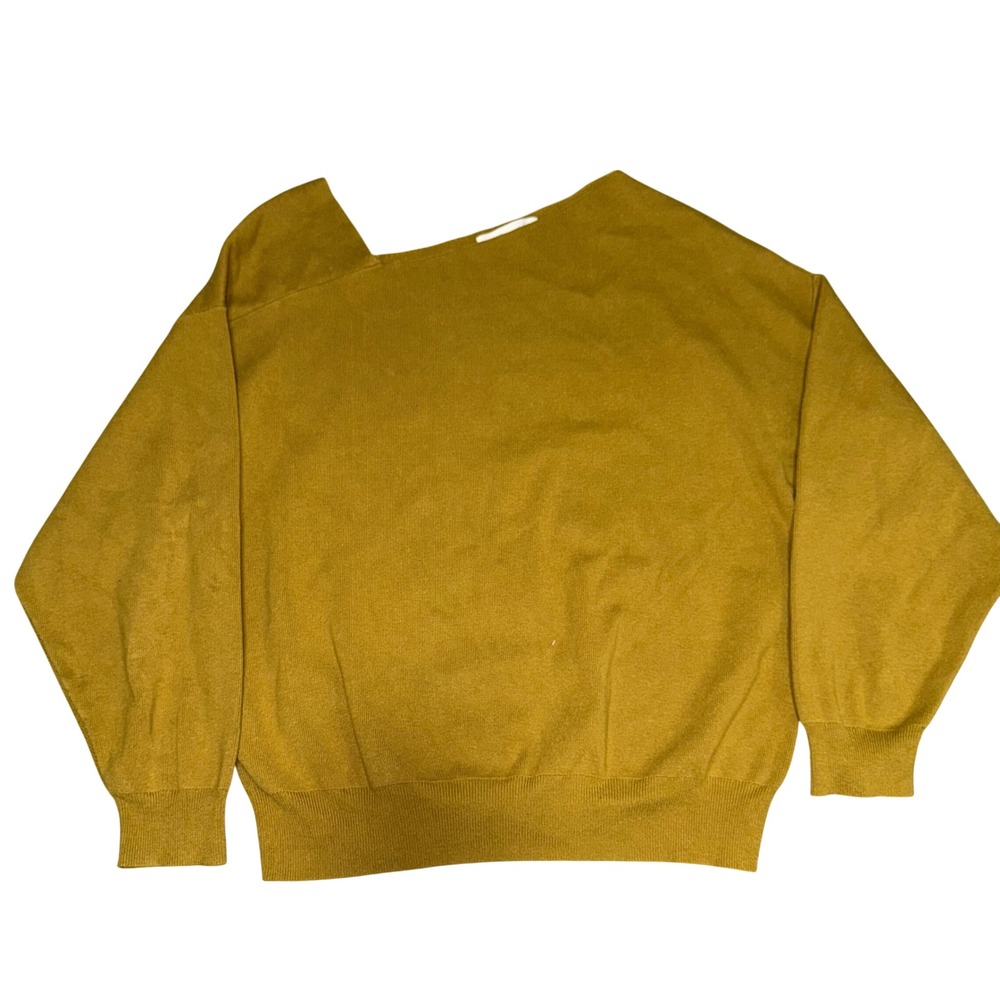 Oak Fort Mustard Yellow Asymmetrical Neckline Knit Sweater Women's‎ Size S